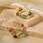 18K Gold C-Shaped Natural Stone Earrings: Delicate Elegance -  QH Clothing