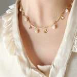 18K Gold Freshwater Pearl Tassel Leaves Pendant Necklace -  QH Clothing