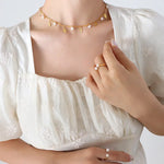 18K Gold Freshwater Pearl Tassel Leaves Pendant Necklace -  QH Clothing