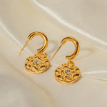 18K Gold Geometric Diamond Circle Earrings -  QH Clothing