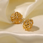 18K Gold Geometric Pearl Inlaid Earrings -  QH Clothing