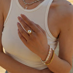 18K Gold Minimalist Pearl Inlaid Ring -  QH Clothing