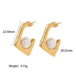 18K Gold Plated Stainless Steel Pearl Square Spoon Earrings -  QH Clothing