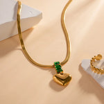 18K Gold Plated Vintage Heart Pendant Necklace with Green Zircon -  QH Clothing