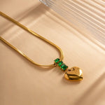 18K Gold Plated Vintage Heart Pendant Necklace with Green Zircon -  QH Clothing