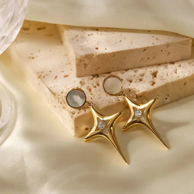 18K Gold Plated Zircon Star Openwork Shell Cross Earrings -  QH Clothing