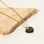 18K Gold Square Diamond and Heart Ceramic Pendant Necklace -  QH Clothing