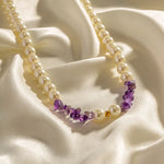 18K Gold Vintage Pearl and Amethyst Geometric Necklace -  QH Clothing
