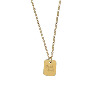 18K Gold "GOOD LUCK" Square Card Necklace -  QH Clothing