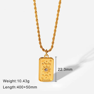18K Vacuum Plated Gold Zircon Square Sun Star Signet Pendant Necklace -  QH Clothing