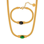 18K gold classic vintage inlaid zircon design bracelet necklace set -  QH Clothing