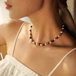 18k Gold Regal Pearl, Lapis Lazuli, and Tiger's Eye Beaded Necklace -  QH Clothing