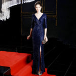 Banquet Elegant Long Long Sleeve Sequ Annual Meeting Aura Queen Fishtail Gown Formal Gown - Quality Home Clothing| Beauty