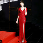 Banquet Elegant Long Long Sleeve Sequ Annual Meeting Aura Queen Fishtail Gown Formal Gown - Quality Home Clothing| Beauty