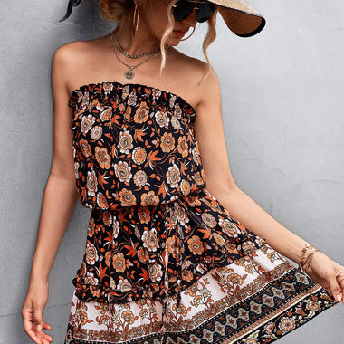 Spring Summer Women Clothing Bohemian Floral Smocking Tube Top Dress - Quality Home Clothing| Beauty