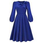 Long Sleeve Dress Autumn Winter round Neck Bow A line Midi Dress - Quality Home Clothing| Beauty