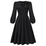 Long Sleeve Dress Autumn Winter round Neck Bow A line Midi Dress - Quality Home Clothing| Beauty