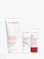 Clarins Body Care Gift Set 200ml Moisture Rich Body Lotion + 30ml Hand And Nail Treatment Cream + 30ml Exfoliating Body Scrub + Wash Bag - QH Clothing
