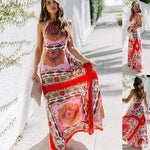 Summer Halter Maxi Dress Sexy Exotic Printed High Waist Sleeveless Office Dress for Women - Quality Home Clothing| Beauty