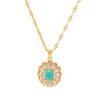 Exquisite 18K Gold Disc Pendant Necklace with Dazzling White Zircon Songhua Stone -  QH Clothing