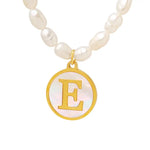Exquisite 18K Gold Pearl Chain Necklace with Personalized Inlaid Gemstones and English Letters -  QH Clothing
