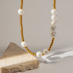 Exquisite 18K Gold Pearl Pendant Necklace: Timeless Elegance in Geometric Design -  QH Clothing