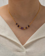 Exquisite 18K Gold Pendant Necklace with Purple Crystal - Retro Elegance and Feminine Beauty -  QH Clothing