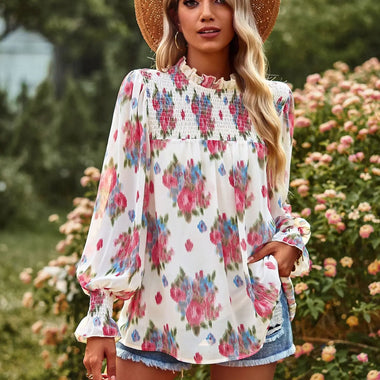 Floral Print Top Spring Summer Elegant Double Layer Women Clothing - Quality Home Clothing| Beauty