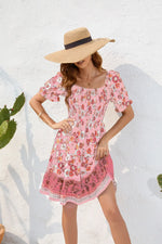 Spring Summer Women Clothing Waist Tight Floral Printed Waist Controlled Dress Bohemian Casual Vacation Tourism Dress - Quality Home Clothing| Beauty