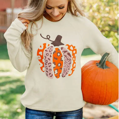 Halloween Pumpkin Printed Long Sleeved Top Female Casual Hoodless Sweater - Quality Home Clothing| Beauty