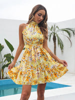 Women Clothing Spring Summer Halter Floral Sleeveless Swing Chiffon Dress Holiday Dress - Quality Home Clothing| Beauty