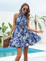 Women Clothing Spring Summer Halter Floral Sleeveless Swing Chiffon Dress Holiday Dress - Quality Home Clothing| Beauty