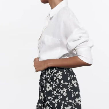 Irregular Asymmetric Daisy Floral Design   Short Women Short - Quality Home Clothing| Beauty