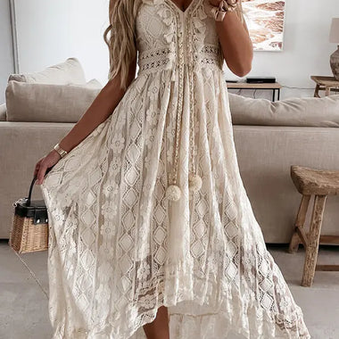 Summer Lace Sling Large Swing Solid Color Long Maxi Dress - Quality Home Clothing| Beauty