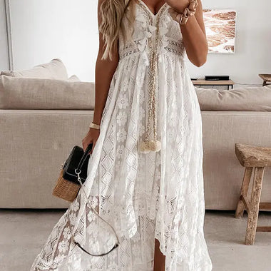 Summer Lace Sling Large Swing Solid Color Long Maxi Dress - Quality Home Clothing| Beauty
