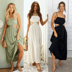 Sundress Spring Summer Office Lace-up Cropped Outfit Strap Maxi Dress - Quality Home Clothing| Beauty