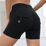 Peach Hip Workwear Tight Shorts Women High Waist Stretch Hip Lift Button Yoga Pants Quick Drying Running Fitness Pants Women - Quality Home Clothing| Beauty