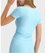 Pleated Waist Slimming Short Sports Short Sleeve High Elastic Nude Feel Slim Fit Slimming Yoga Jacket - Quality Home Clothing| Beauty