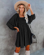 Square Collar Chiffon Polka Dots Short  Lantern Sleeve Dress - Quality Home Clothing| Beauty