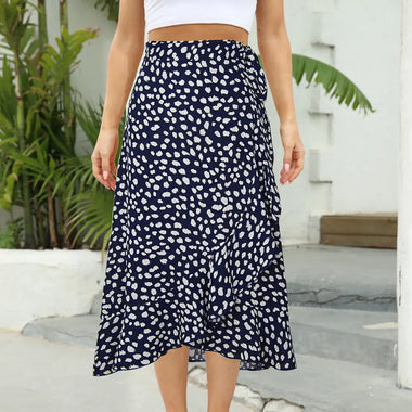 Popular One-Piece Printed  Lace-up Sheath Irregular Asymmetric Casual Skirt Summer Women Clothing Skirt - Quality Home Clothing| Beauty