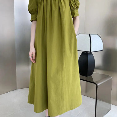 Puff Sleeve Mid Length Dress Loose Slimming A line Dress - Quality Home Clothing| Beauty