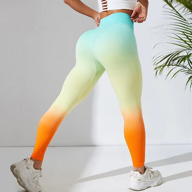 Seamless Three-Color Hanging Dyeing Gradient Workout Exercise Pants High Waist High Elastic Peach Hip Breathable Yoga Pants - Quality Home Clothing| Beauty