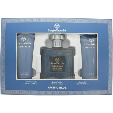 Sergio Tacchini Pacific Blue Gift Set 100ml EDT + 100ml Shower Gel + 100ml Aftershave Balm - QH Clothing