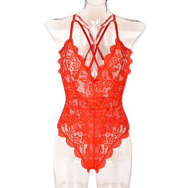 ​Lace Criss Cross Backless Bodysuit -  QH Clothing