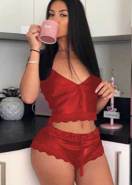 Sexy Lingerie  Sexy Suit High Elastic Satin Home Pajamas Sexy 2-Piece Set - Quality Home Clothing| Beauty