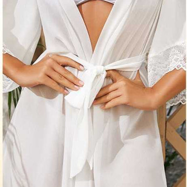 Sexy Pajamas Chiffon Lace Stitching See-through Nightgown Temptation Women Cardigan Outerwear Gown - Quality Home Clothing| Beauty