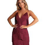 New  Sexy Tassel Stitching Backless Dress Deep V-neck Dress - Quality Home Clothing| Beauty