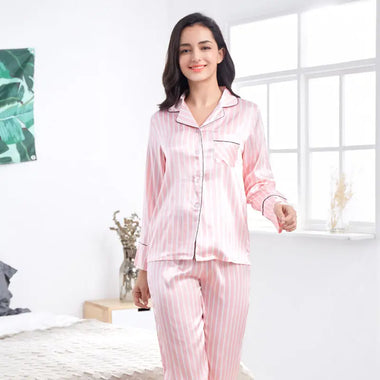 ​Silk Stripe Lounge Pajama Set -  QH Clothing