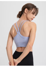 Spaghetti Strap Beauty Back Faux Two Piece Sports Underwear Women Shockproof Running Yoga Workout Clothes Bra Vest - Quality Home Clothing| Beauty