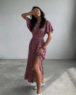 Spring Summer Mid-Sleeve Waist Split Floral Dress - Quality Home Clothing| Beauty